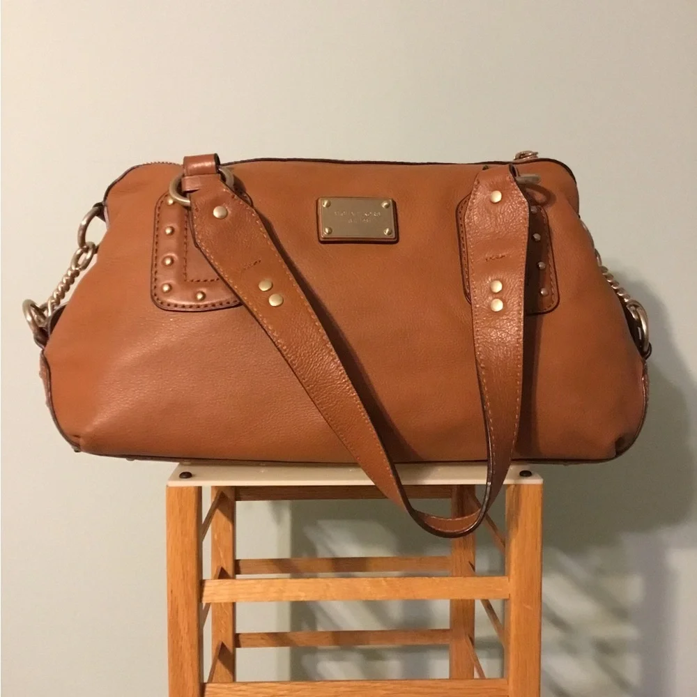 Michael Kors Brown and Gold Leather Satchel with Elegant Design